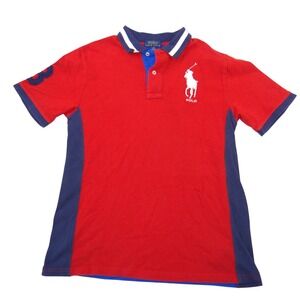 Polo Ralph Lauren Kids Red Blue Colorblock Big Pony Polo Shirt Size L 14-16